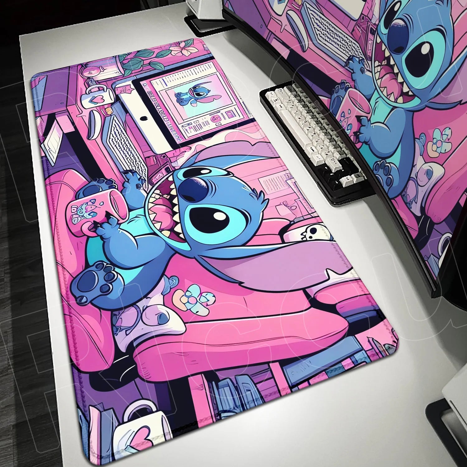 Large Gaming Mice Pad Kawaii Anime Stitch Mousepad Gamer Mausepad XXL Computer Office Speed Deskmat Keyboard Cabinet Accessories