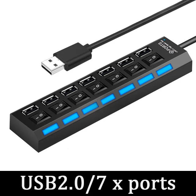4/7 Port Multi USB 3.0 Power Adapter USB Splitter Hub USB Hub 2.0 USB Multiple Expander Switch 30CM Cable Hub Docking Stations