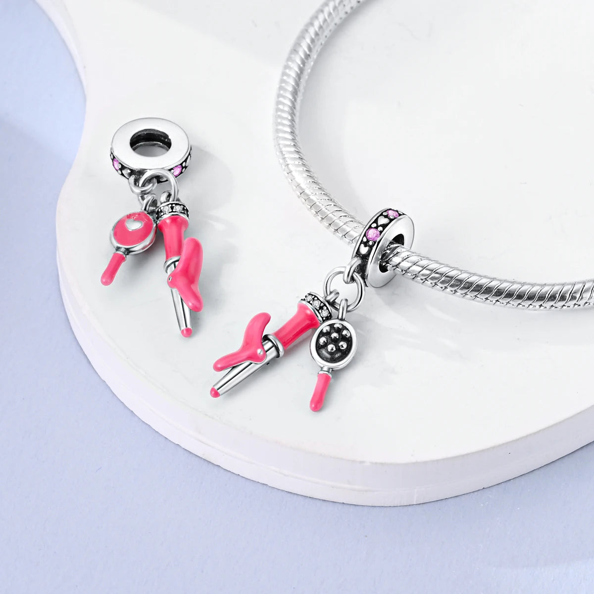 925 Silver Lipstick High Heels Charms For Lady Pendant Fit Original Bracelet DIY Ornament