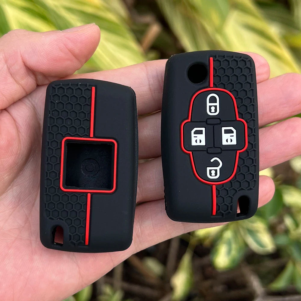 Silicone Car Remote Case Holder Keychain for Peugeot 1007 807 Rubber Key Cover Shell Protector for Citroen C8 4 Buttons Flip Key