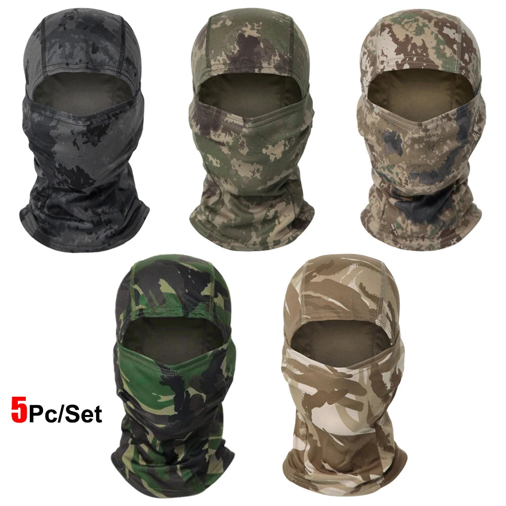 5Pcs/Set Camouflage Balaclava Hat Cycling Full Face Mask Multi Functional Scarf Headscarf Motorcycle Bike Skiing Helmet Lining