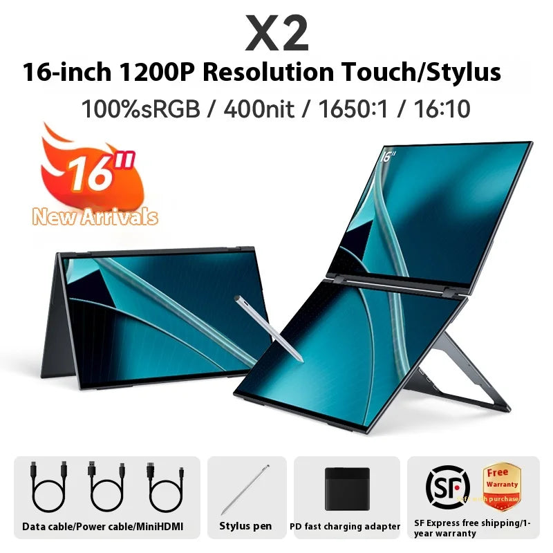 EHOMEWEI Dual Screen Portable Monitor X2 Pro Drive-free Phone-touch 2K 16” For Laptop Win Macbook