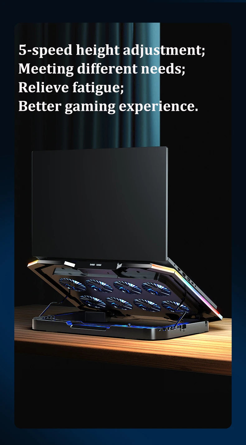 ICE COOREL Gaming RGB Laptop Cooler 12-18 Inch Led Screen Laptop Cooling Pad 3500 RPM 8 fans 2 USB Ports Notebook Cooler Stand
