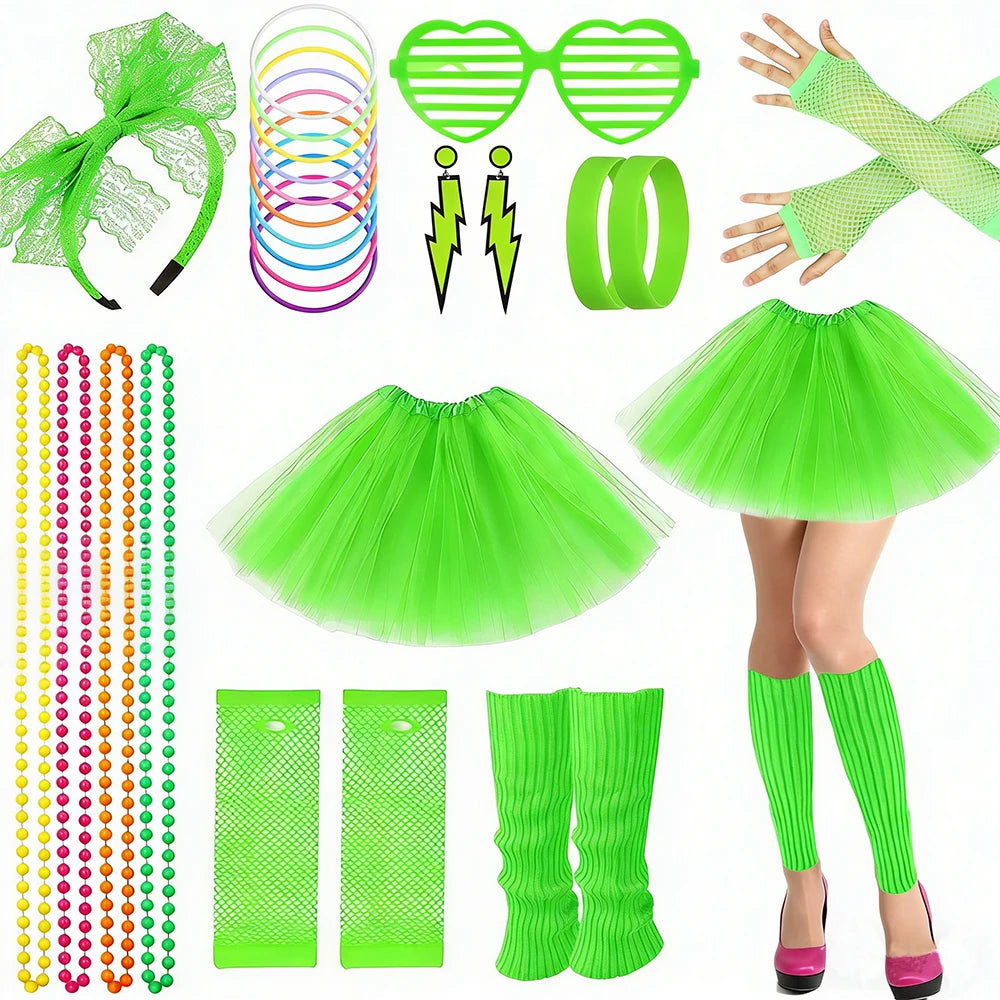 1980S Glittering Apparel Rainbow-Themed Accessories 70S Rainbow Ballet Skirt Headpieces Gloves Necklaces Carnival Halloween Sets