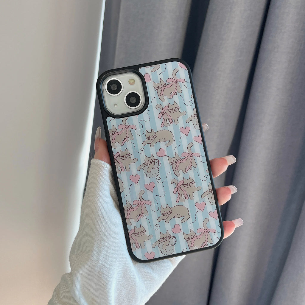 Cartoon Stripes Lovely Kitties Frame Protection Cute Case for iPhone 15 14 13 Pro Max Back Phone Cover for 12 11 Pro Max Capa