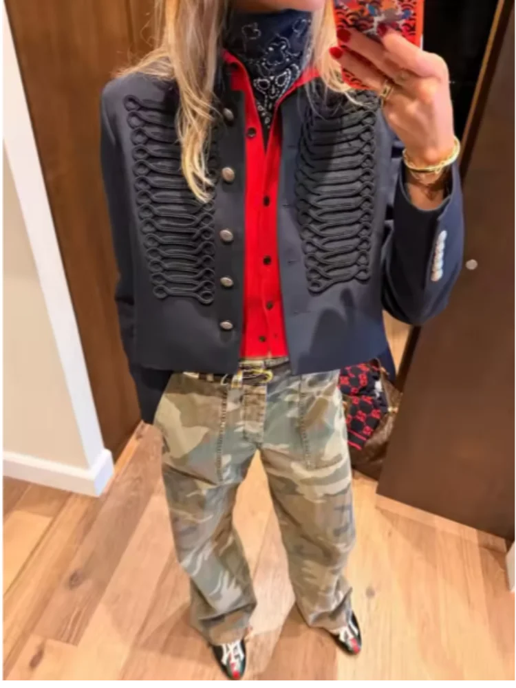 Fashion Women's Jacket O-neck Full Sleeve Single Breasted Female Napoleon Jackets 2026 Spring New Chic High Street Lady Coats