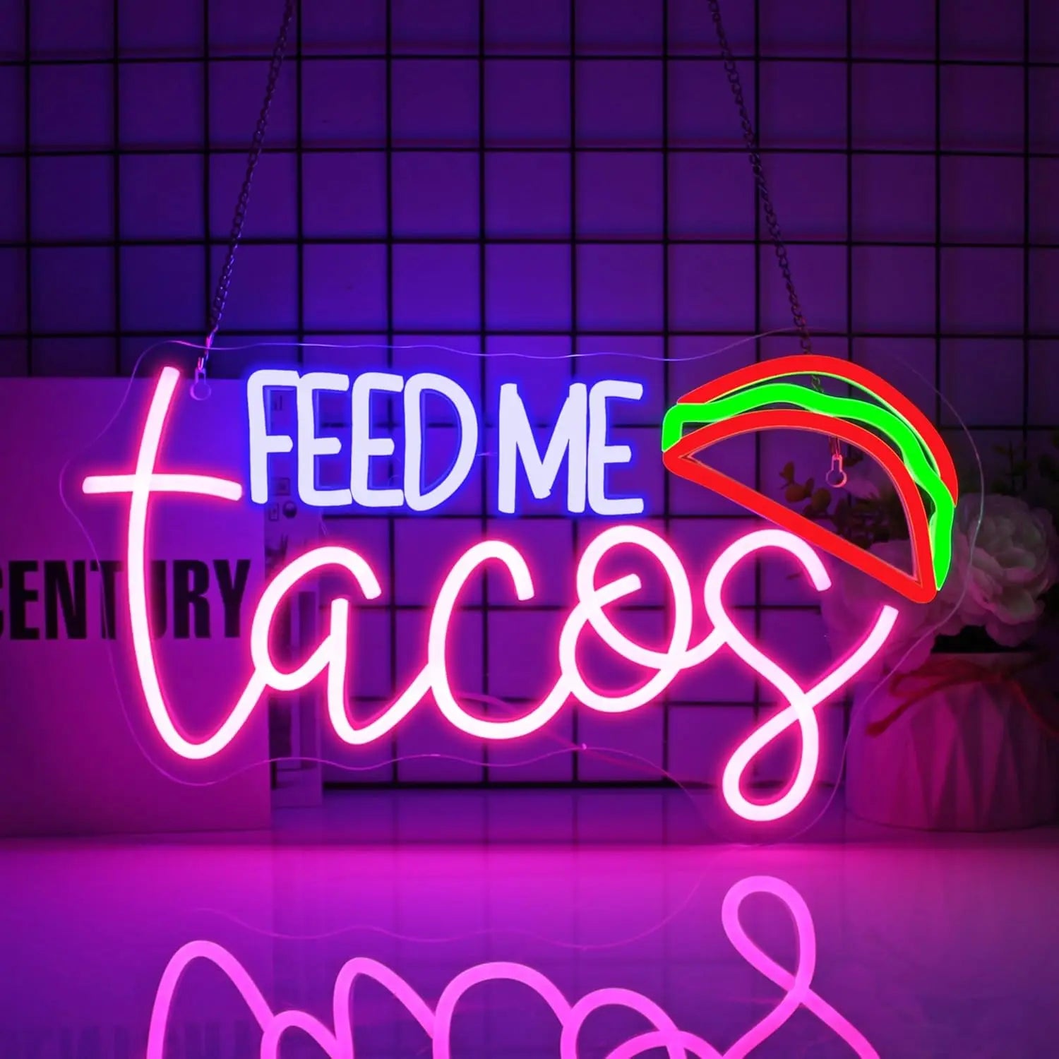 Gourmet Neon Signs, Aesthetic Business Lights Of Fried Chicken Pizza Icons, Used For Decor Of Fast Food Restaurants And Shops.