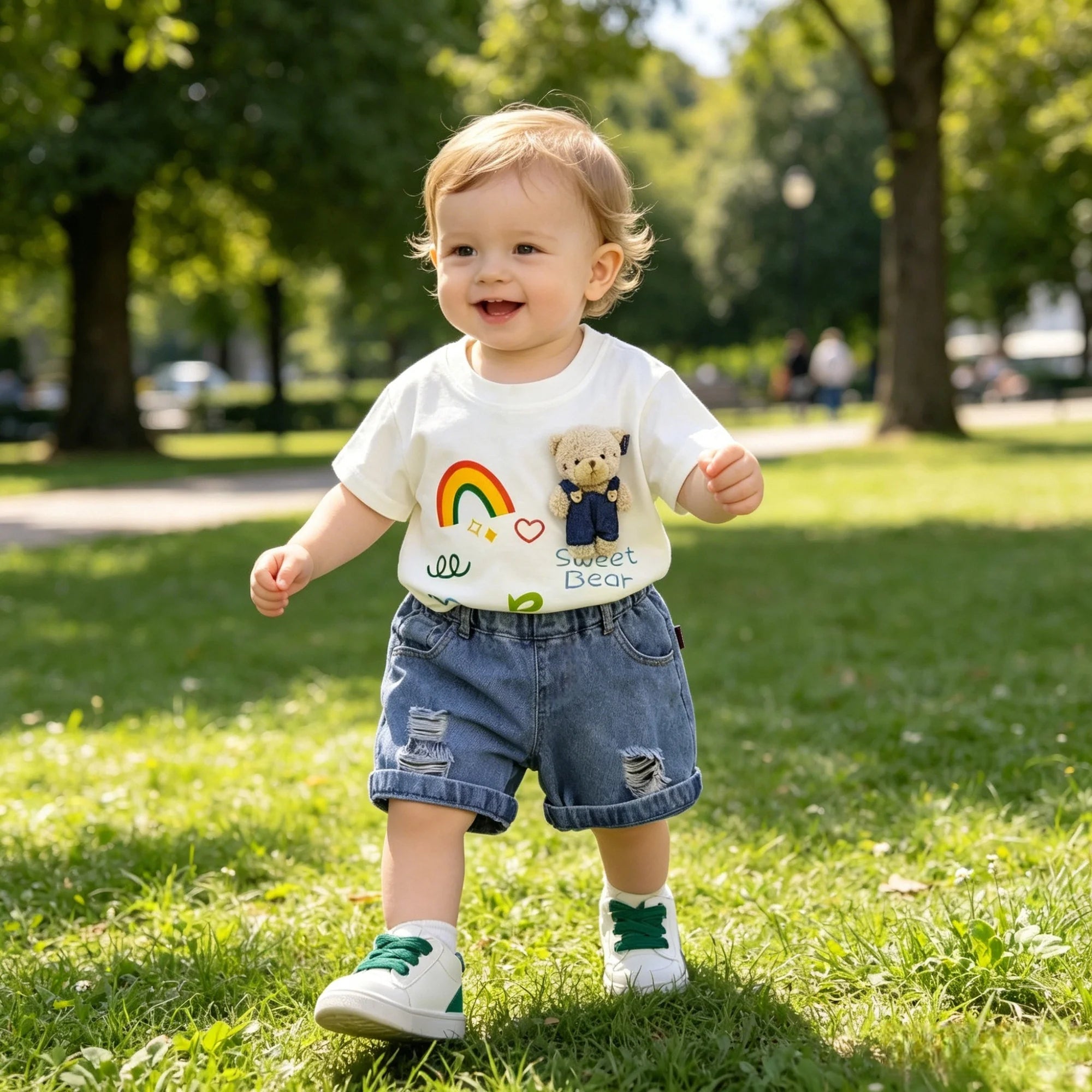 Boys 3D Bear Print Two-Piece Summer Outfit