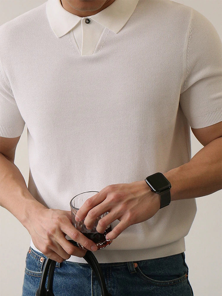 Summer High Quality Knitwear Mens Polo Shirts Casual Pure Color Short Sleeve Slim Polos Men Fashion Button Polo Neck Knitted Top