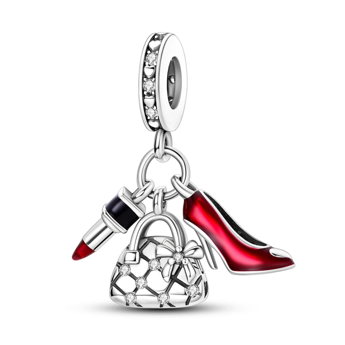 925 Silver Lipstick High Heels Charms For Lady Pendant Fit Original Bracelet DIY Ornament