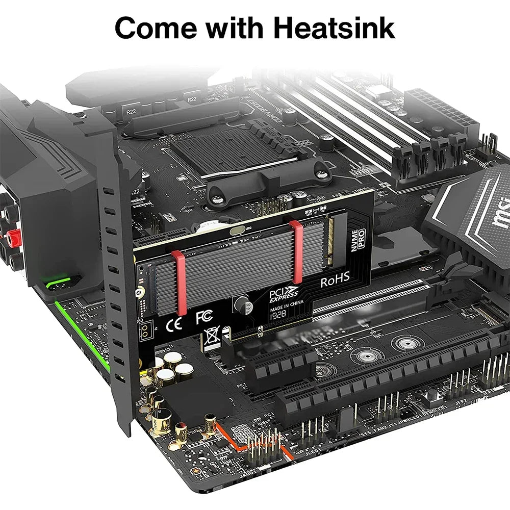 JEYI PCIe to NVMe Adapter With Aluminum SSD Heatsink Cooler, 64Gbps M.2 ssd PCIe 4.0 X4 X8 X16 Expansion Card for Desktop