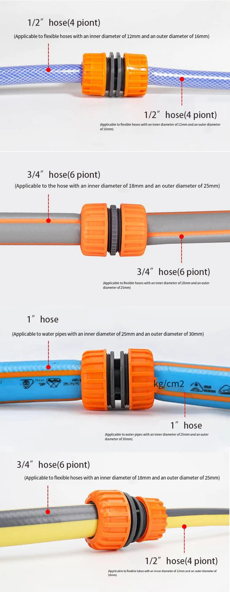 3PCS 1/2" 3/4'' 1“ Water Hose Connector Garden Irrigation Watering Hose Connection Coupling Repair Extender Joint Adapter Set