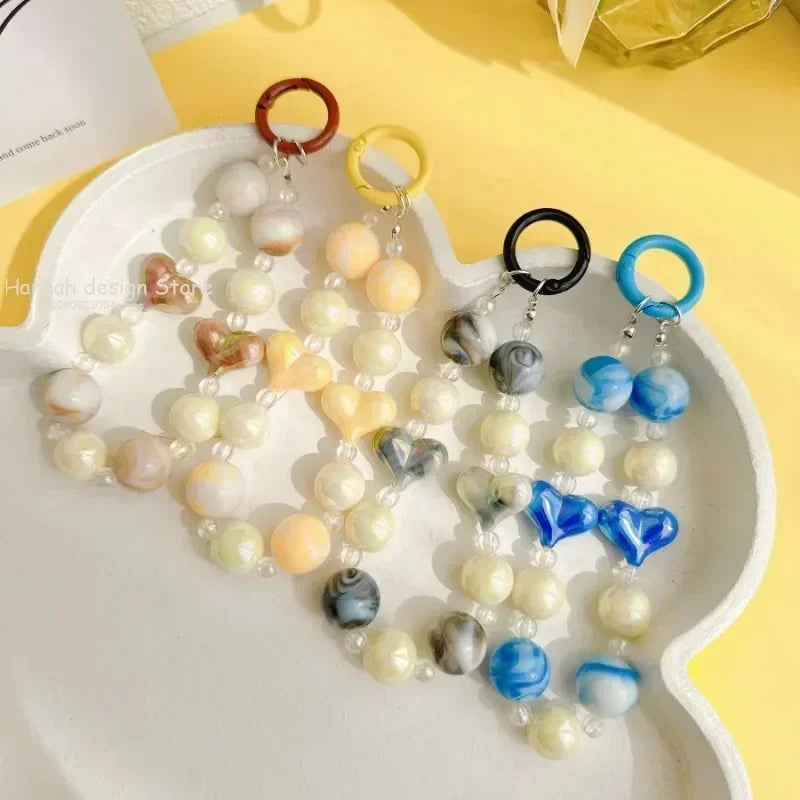 Acrylic Beads Keychain Phone Charm Women Girls Mobile Phone Chain Cellphone Strap Anti-lost Lanyard Beaded Hanging Rope Jewelry
