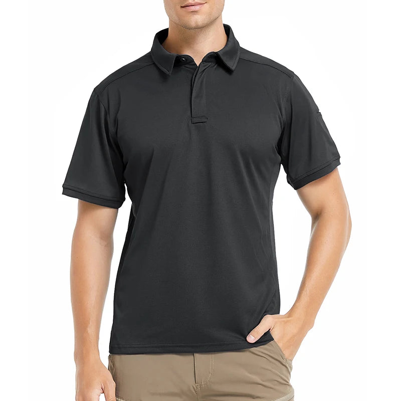 Men's Short Sleeve Tactical Shirt Casual Performance Lightweight Polo Shirt Summer Outdoor Fishing Hiking Golf Shirt USA Size