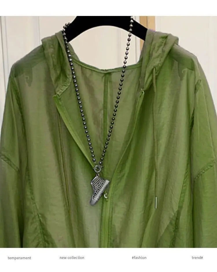 2025 New Ice Silk Thin Sunscreen Coat Women's Jacket Loose Sun Protection Shirt Hooded Top Summer Breathable Lightweight Shirt
