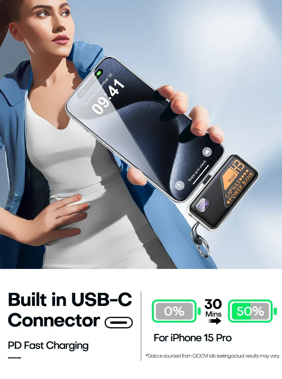 5000mAh Small Portable Keychain Mobile Power Capsule Power Bank Fast Charging Cable Suitable for IPhone Huawei Xiaomi