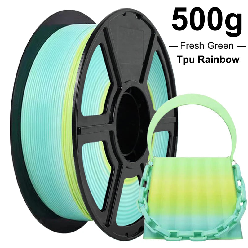 200g/500g/1Kg 3D Printer Filament TPU Transparent Rainbow Elastic Flexible 1.75mm Roll Flex tpu Fresh Green 3D Printing Material