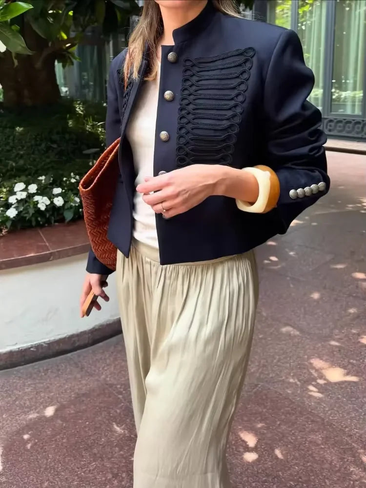 Fashion Women's Jacket O-neck Full Sleeve Single Breasted Female Napoleon Jackets 2026 Spring New Chic High Street Lady Coats