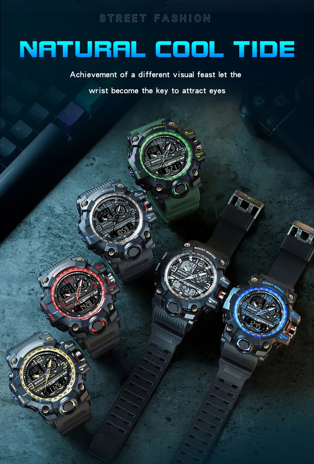 SANDA 3133 Digital Watch Men Military Sport Stopwatch Quartz Wristwatch Top Brand Luxury LED Waterproof Male Electronic Clock