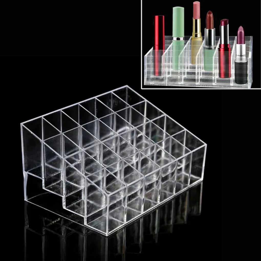 Clear 24 Grid Lipstick Stand Case Makeup Organizer Storage Box Lipstick Display Stand Holder Cosmetic Jewelry Organizer Box