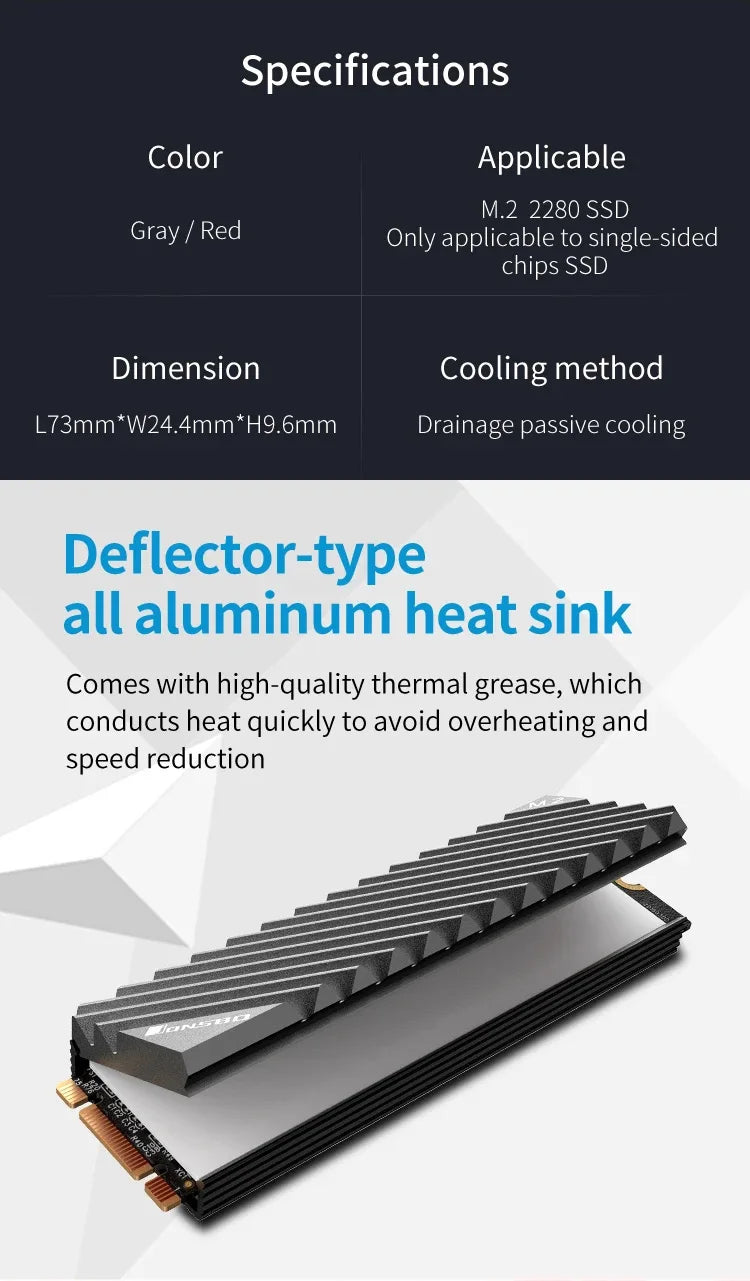 Jonsbo M.2 2280 Solid State Hard Disk Aluminum Heatsink SSD NVMe Heat Sink with Thermal Pad PC Accessories