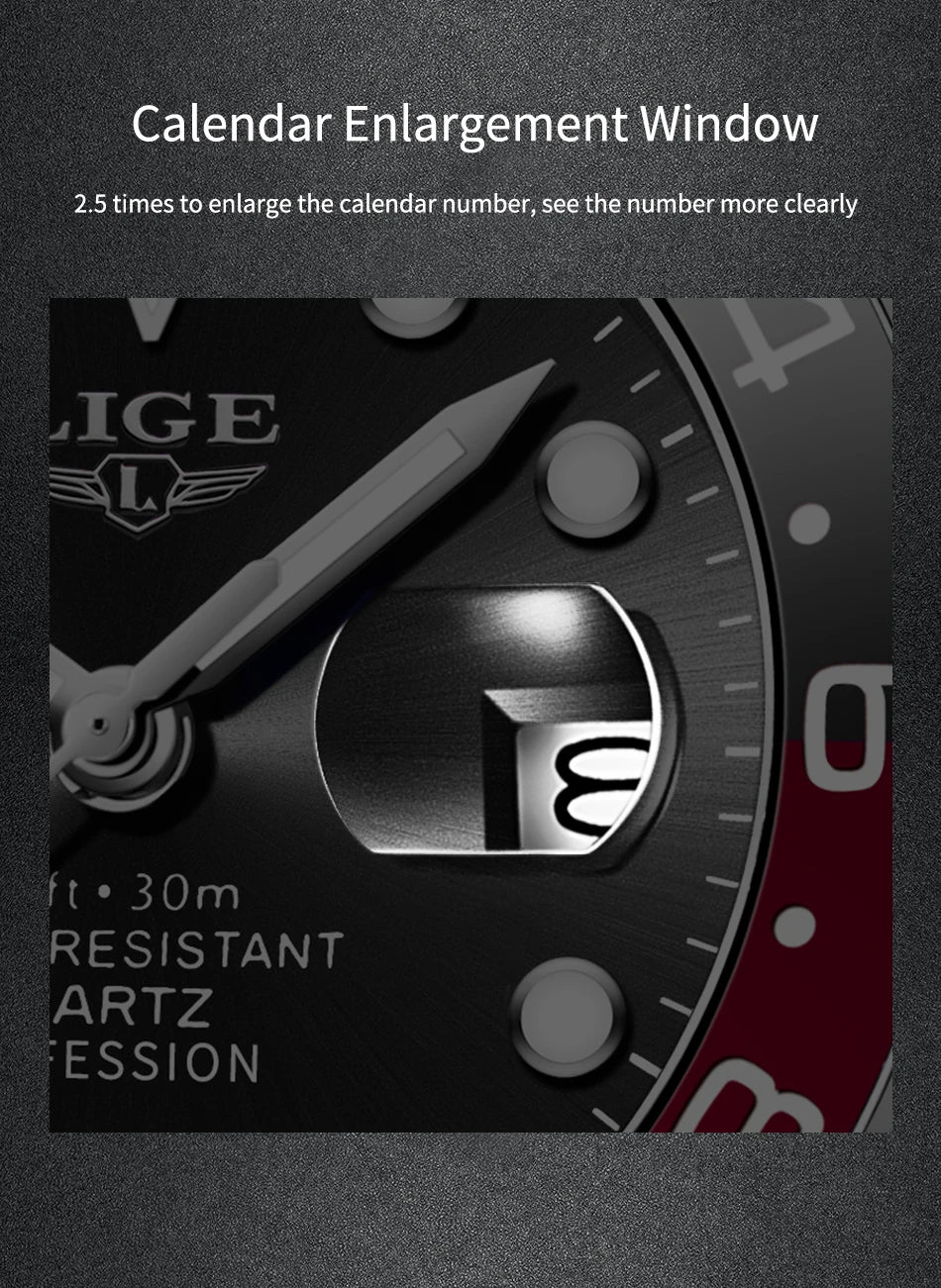 LIGE Top Brand Fashion Mens Watch Business Luxury Quartz Wristwatches Luminous Waterproof Steel Sports Watches Mens Gifts Reloj