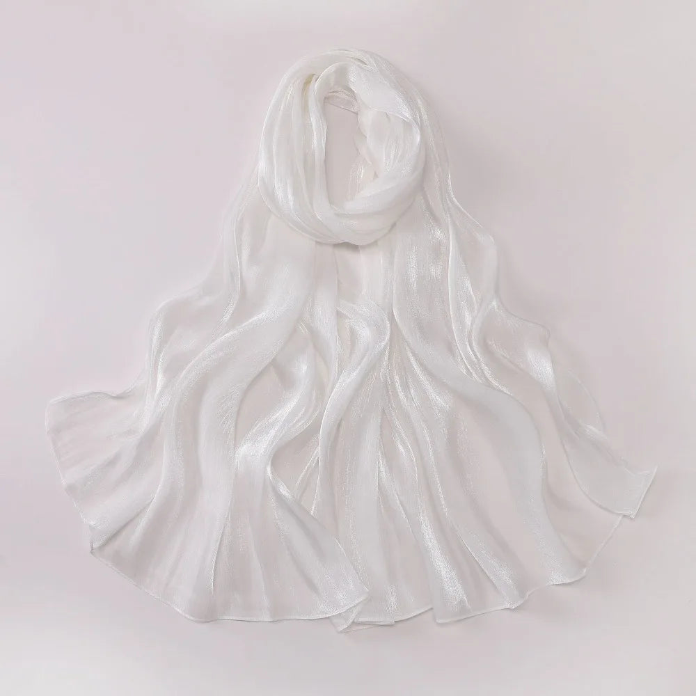 Fashion Solid Color Silk Scarf Chiffon Shining Chiffon Hijab Veil Soft Long Sunscreen shawl Outdoor