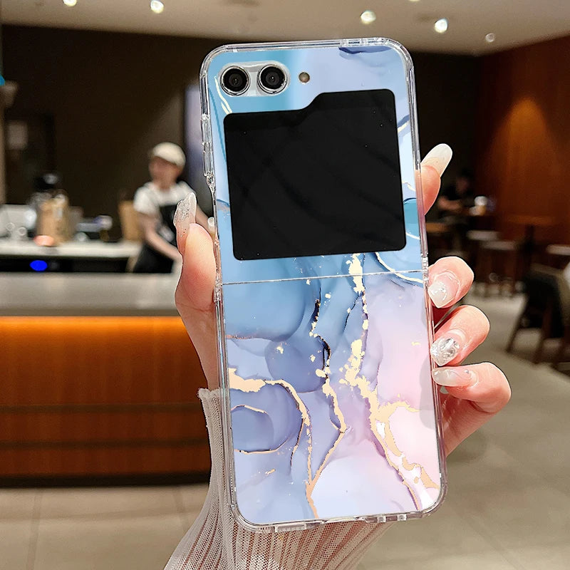 For Samsung Galaxy Z Flip 7 6 5 4 3 Case Watercolor Marble Pattern Hard Clear Folding Cover For Samsung Z Flip6 Flip5 Flip7