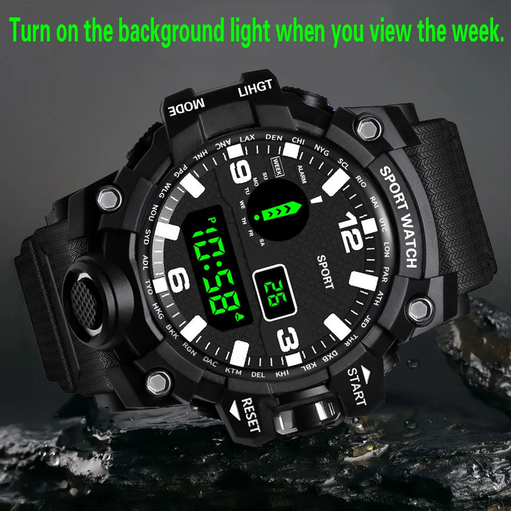 Sports Watch Men's LED Digital Watches Multifunction Military Clock Big Dial Waterproof Fitness Electronic Watch For Man