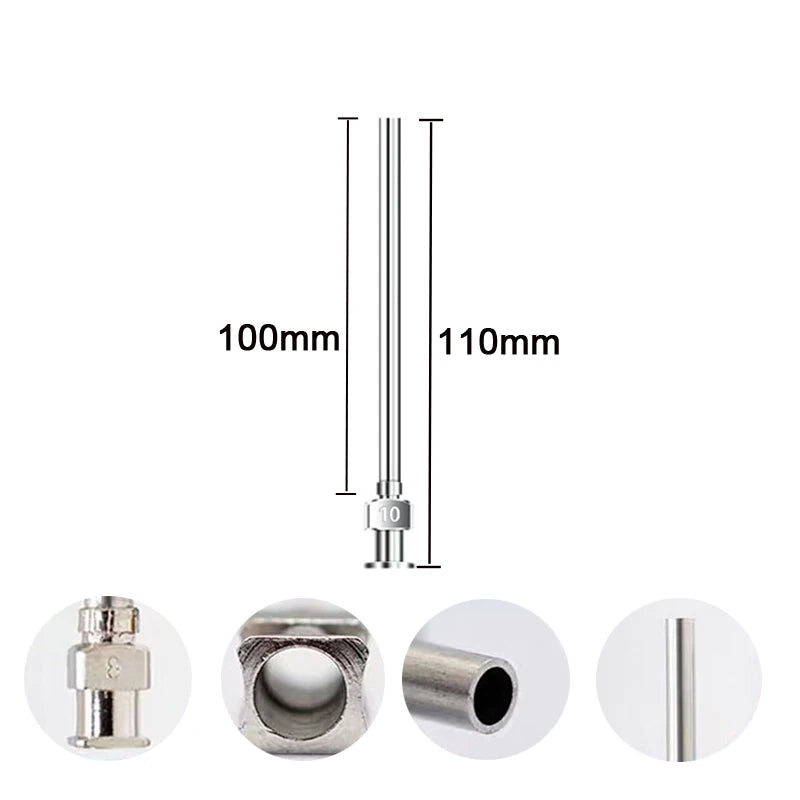 1Pc - 100mm or 150mm，200mm 300m 400mm Cannula Length Dispensing Needle (8G,10G,12G,14G...27G Optional)- Blunt Tip All Metal