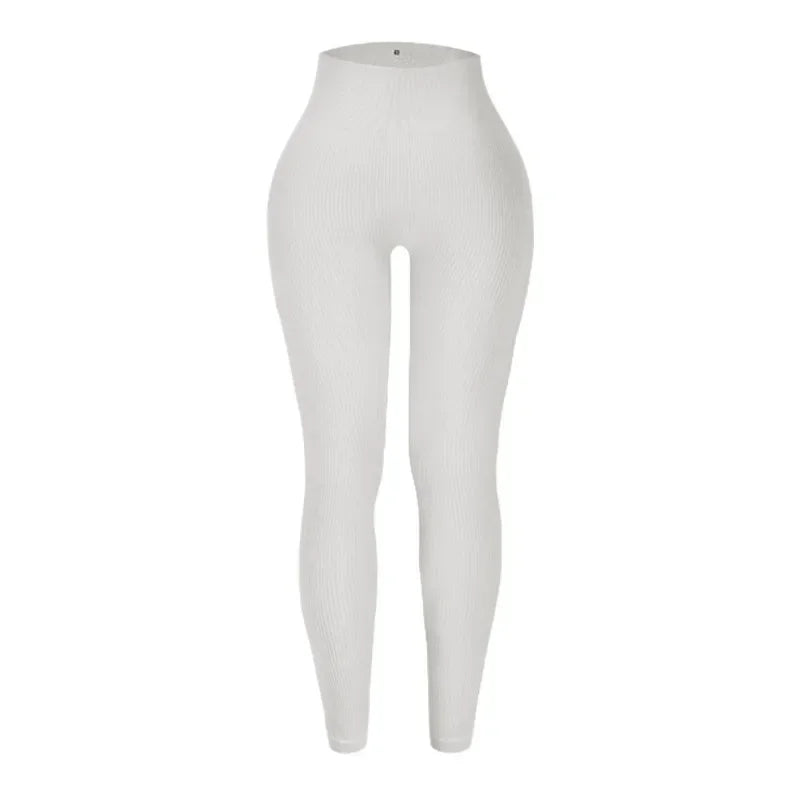 Women Thread Solid Leggings Seamless Knit Yoga Leggings Gym Workout Running Stretchy High Waist Hip Liftting Skinny Gym Tights