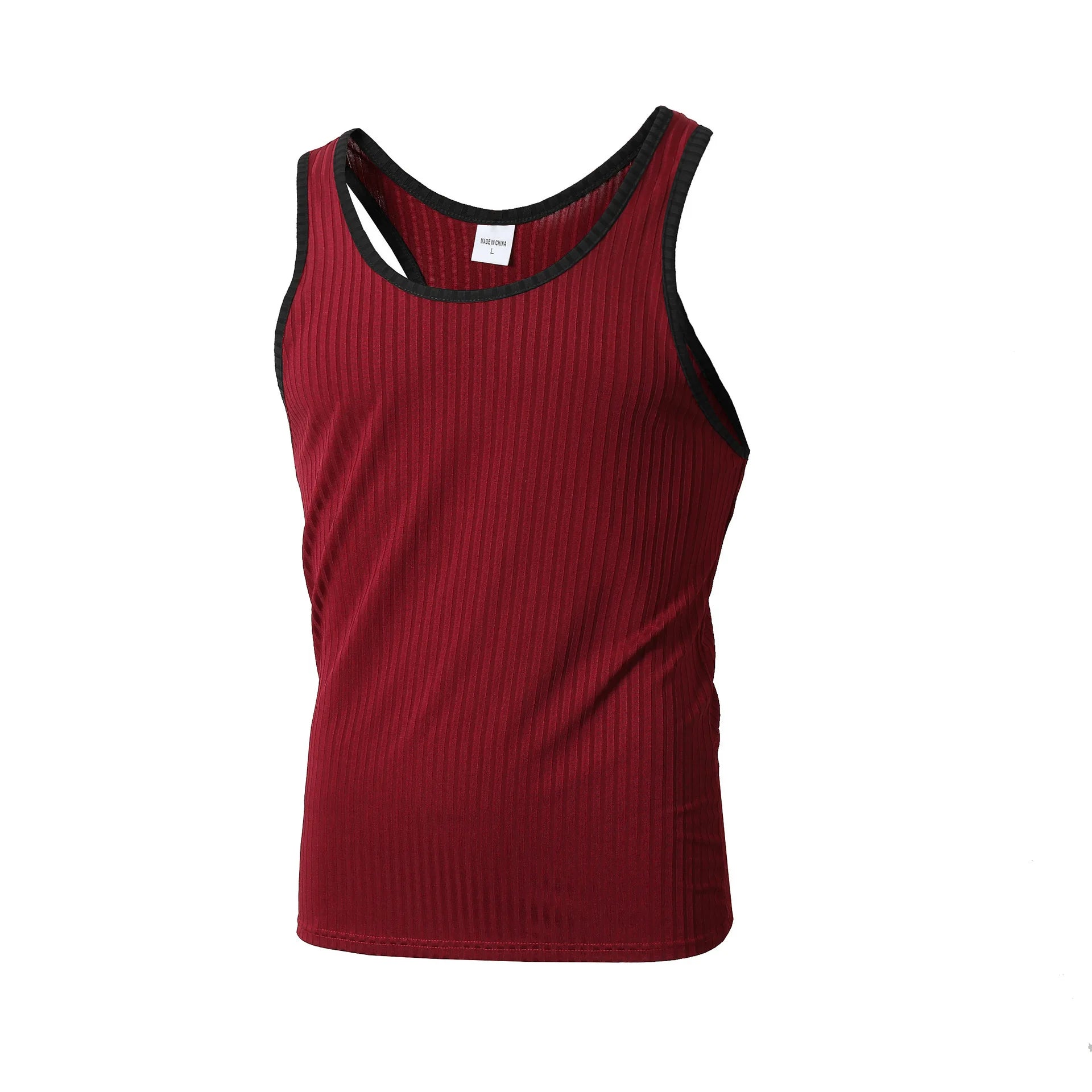 Summer Knitted Vertical Stripe Fitness Slim Vest for Men, Color-blocked Tank Top