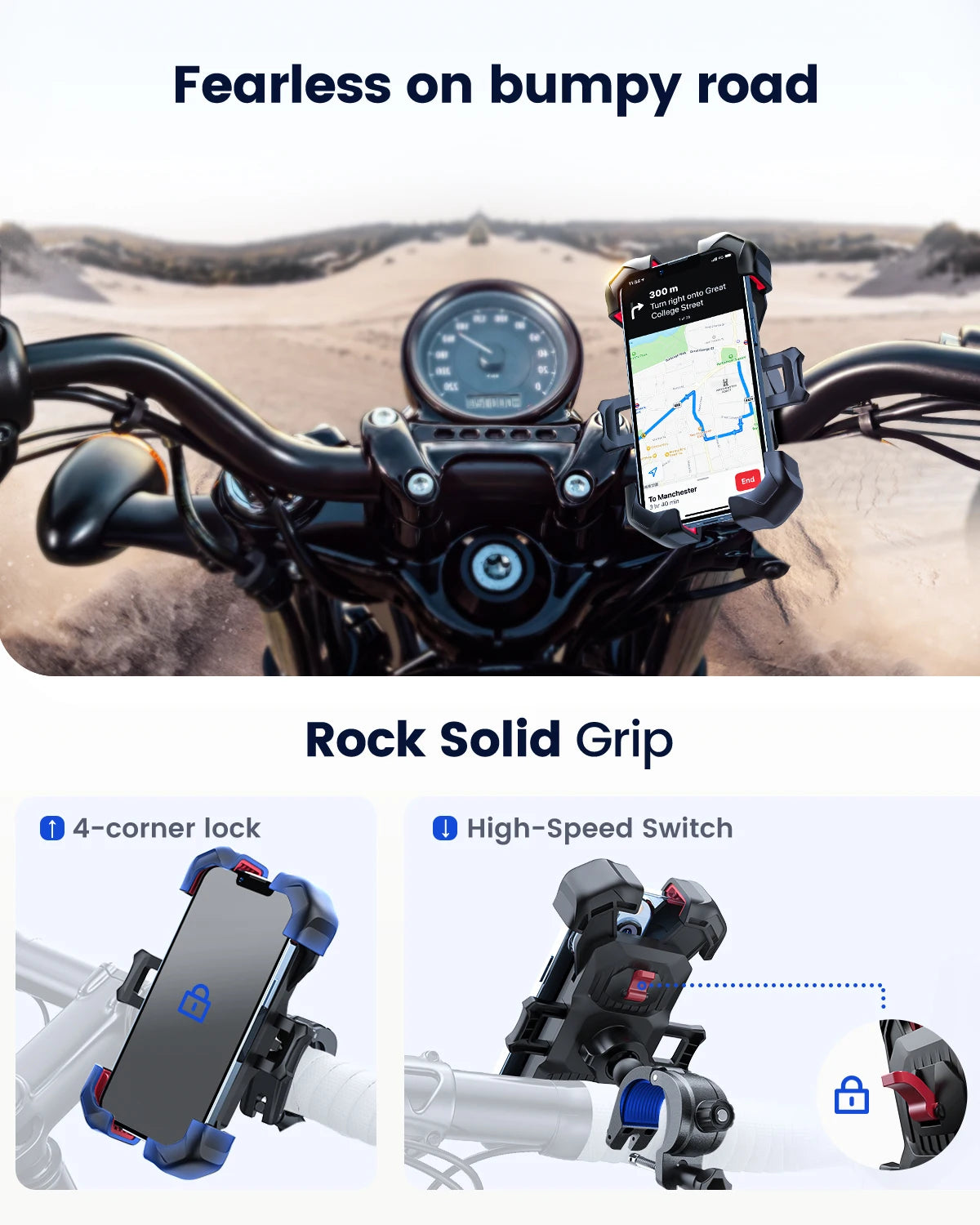 Joyroom Phone Holder Bike 360° View Universal Bicycle Phone Holder for 4.7-7 Inch Mobile Phone Stand Shockproof Bracket GPS Cli