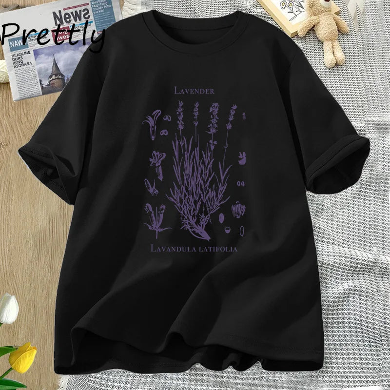 Retro Lavender Graphic T-Shirt Wildflowers Nature Botanical T Shirt Cotton Short Sleeve Round Neck Tshirt Harajuku Clothes Tees
