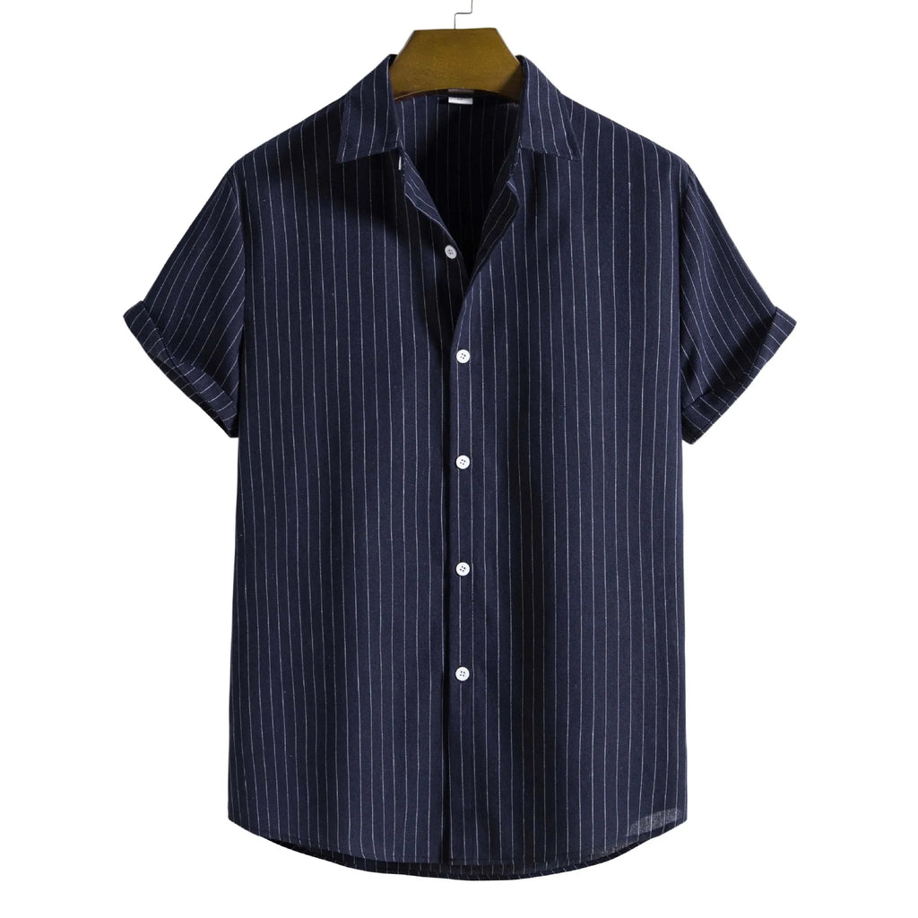 2026 Men's Striped Shirts Fashion Holiday Style Short Sleeve Casual Shirts Comfortable Loose Street Tops Men Summer Basic Shirts