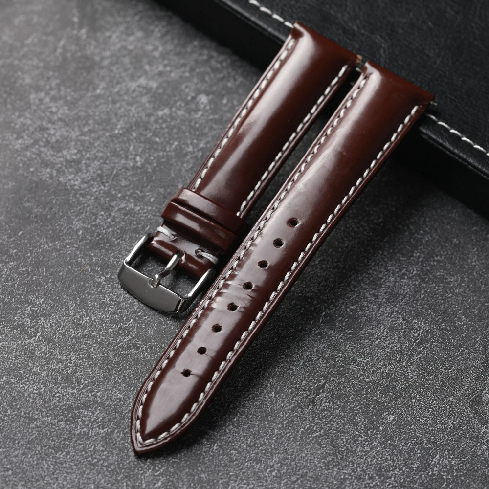 Handmade Italian Patent Leather Strap,18 19 20 21 22MM Quick Release, Men's Soft Genuine Leather Bracelet Black Blue Green Brow