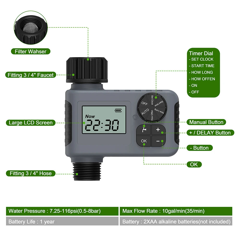 Smart Irrigation Timer Automatic Watering Timer Rain Delay Sprinkler Programmable Irrigation Controller for Outdoor Garden Lawn