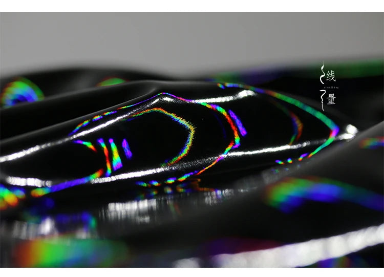 Black Iridescent Synthetic Leather Fabric Technology Oriented Micro Elastic TPU Fabrics Clothing Designer Cloth for Diy Sewing