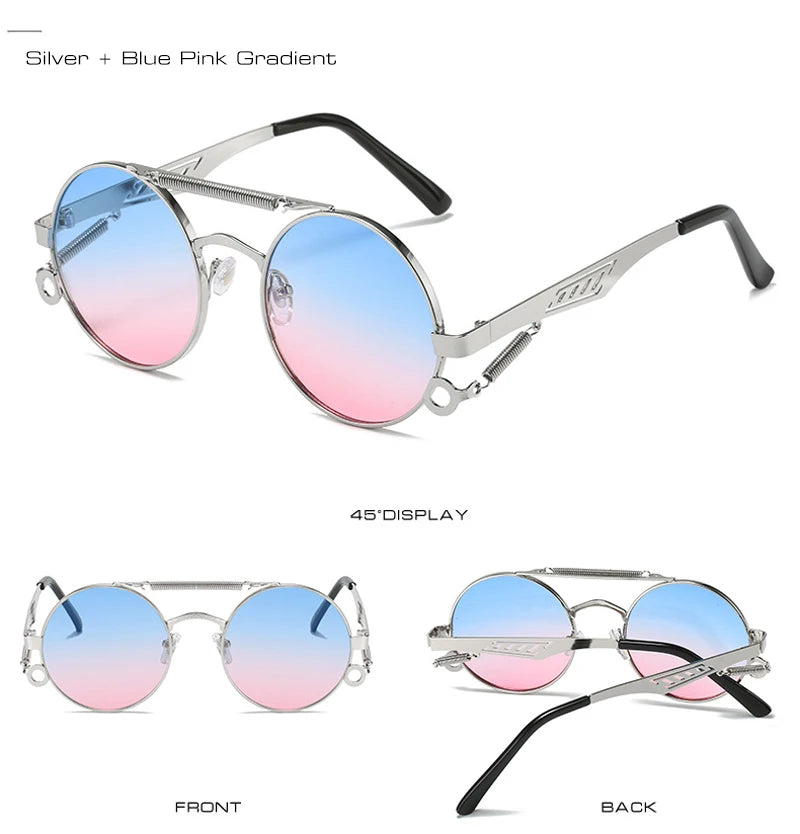 SHAUNA Retro Metal Double Bridges Round Sunglasses Women Fashion Gradient Mirror Eyewear Men Trending Punk Spring Sun Glasses