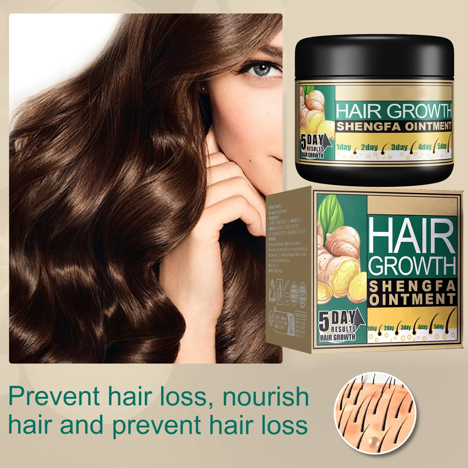 Ginger Hair Care Cream Hair Growth Relieve Hair Loss Baldness Scalp Massage Stimulate Follicle Dense Strengthener Smoothing Care
