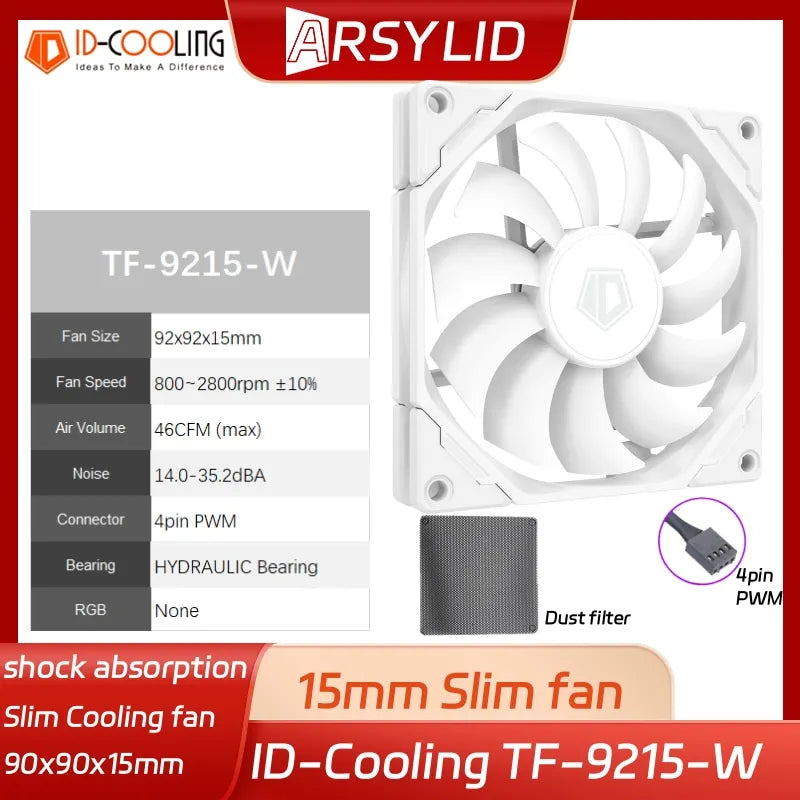 ID-COOLING TF-9215 9015 ARGB Super Slim Thinckness 15mm Ultra-Thin PWM Temperature Control 9cm Chassis Cooling Fan 5V RGB