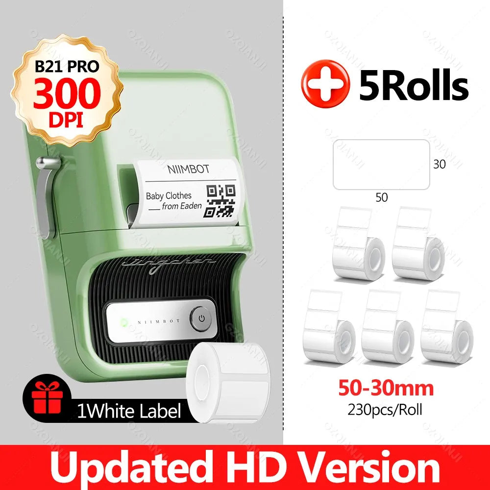 B21PRO 300dpi New NiiMbot B21 Mini Thermal Printer Wireless Barcode Label Maker Bluetooth Portable Adhesive for Office Home Use