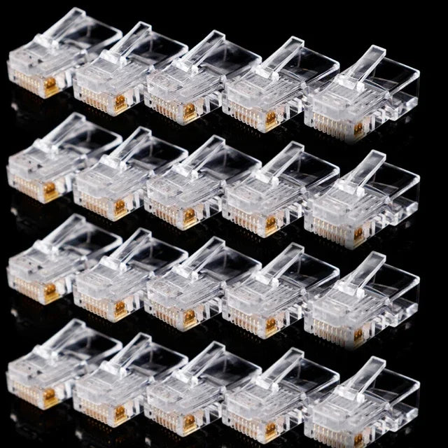 Rj45 Cat5e Connector Crystal Unshielded RJ45 Ends UTP 8Pin Modular Network Plug Connectors for Solid Stranded UTP Network Cable