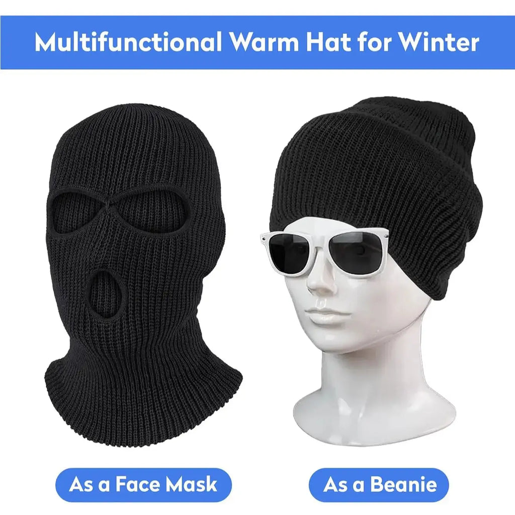 3 Hole Winter Knitted Mask for Warmth Balaclava Hat Suitable for Outdoor Sports Skiing Cycling Full Face Mask