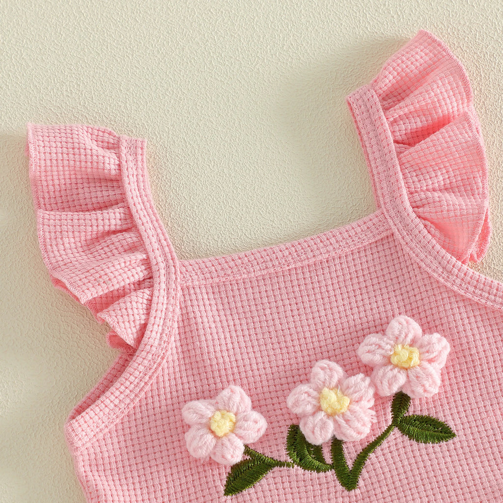 Toddler Kids Baby Girls Summer Clothing Outfits 3D Flower Ruffles Hem Fly Sleeve Tanks Tops Elastic Waist Shorts Holiday Clothes