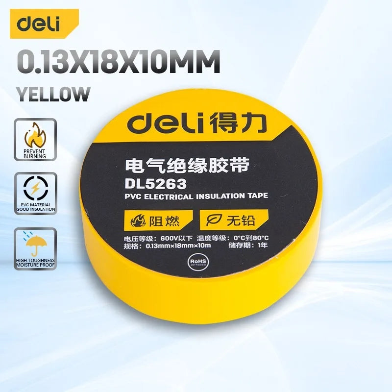 Deli 1Pcs 10m/20m Electrical Tape PVC Electrical Flame Retardant Insulation Waterproof Tape Pressure Resistant Electrical Tape