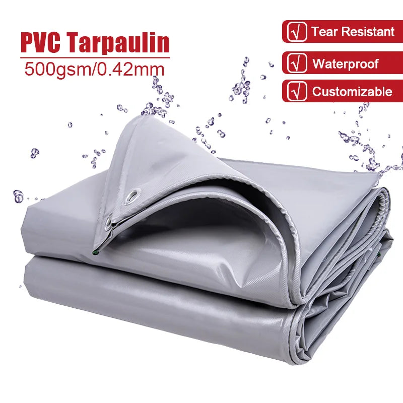 500gsm PVC Tarpaulin Waterproof Heavy Customizable Tarp Cover Canopy Awning Rainproof Planting Courtyard Gazebo Balcony Pavilion