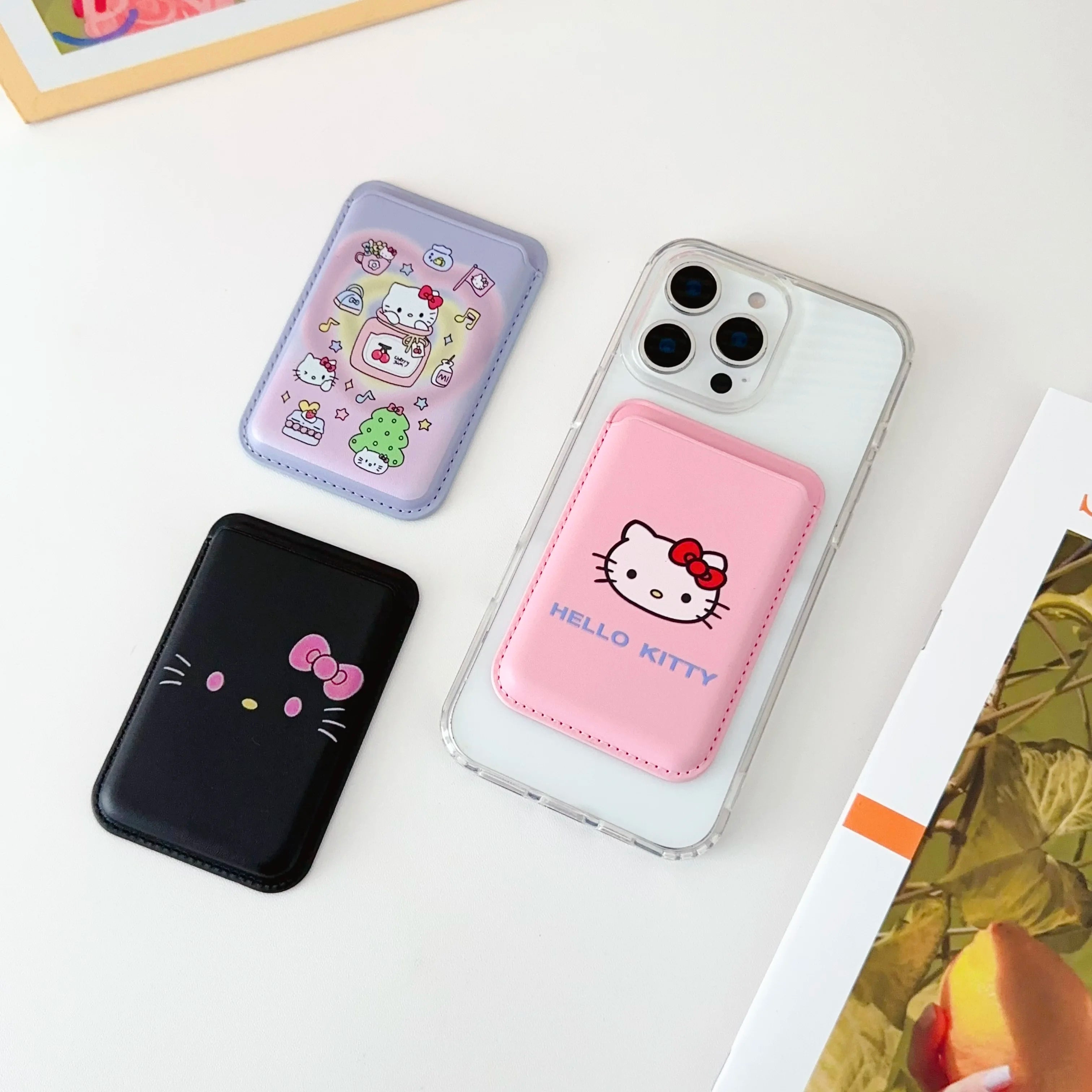 INS Korean Cute Hello Kitty for Magsafe Wallet Card Clip Case For iPhone 15 16 Pro Max 13 14 12 Magnetic Wallet Pink Girl Cover