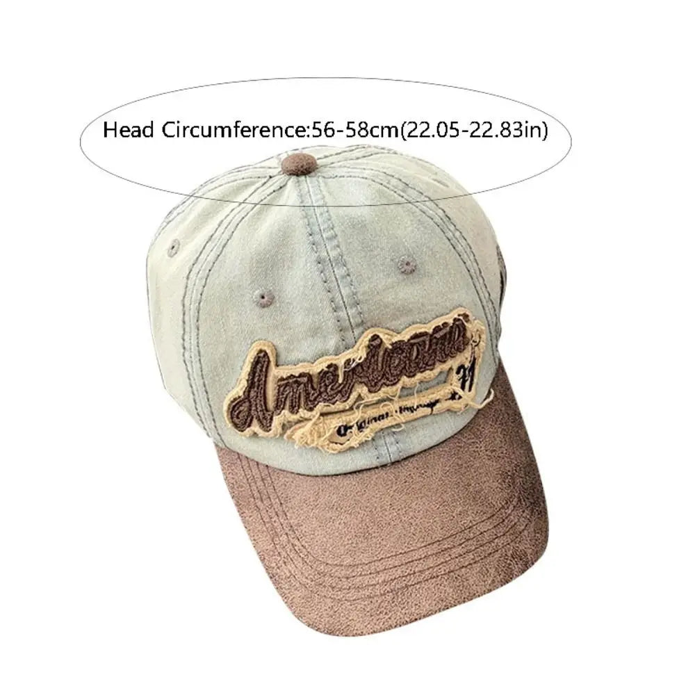 Simple Splicing American Retro Baseball Caps Denim Baseball Hat Tattered Jeans Sun Hat Cotton Sunscreen Peaked Cap Outdoor