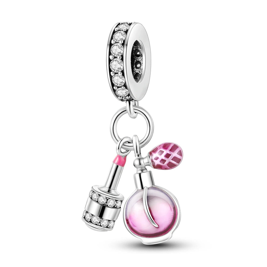 925 Silver Lipstick High Heels Charms For Lady Pendant Fit Original Bracelet DIY Ornament